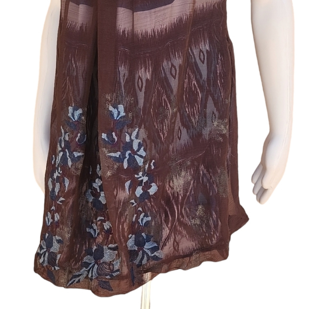 LULU LULUMARI Bubble Hem Peplum Mini Dress M Ruched Sheer Embroidered Overlay - Picture 12 of 15